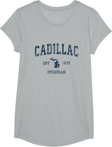 Vista 30 de Cadillac Michigan MI Vintage Sports Design Navy Print Camiseta