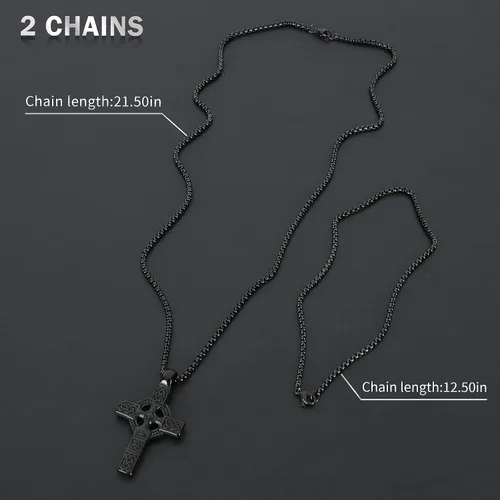 Vista 2 de Cross Pendant for Car Rear View Mirror Decor Prayer Hanging Ornament Stainless Steel Celtic Knot Cross Necklace Adult Men Christian Gift