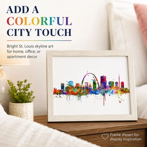 Vista 4 de ZEARPT Impresión artística del horizonte de San Luis de Missouri Skyline City Acuarela, papel artístico de San Luis para colgar en la pared, arte