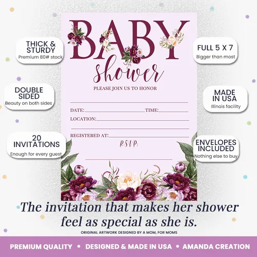 Vista 2 de AmandaCreation - Invitaciones florales para baby shower, 20 tarjetas de relleno de 5 x 7 pulgadas con veinte sobres blancos