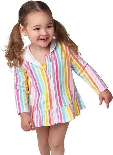 Vista 2 de Gerber Cubierta para traje de baño con capucha y cremallera para bebés y niñas pequeñas, Rosado