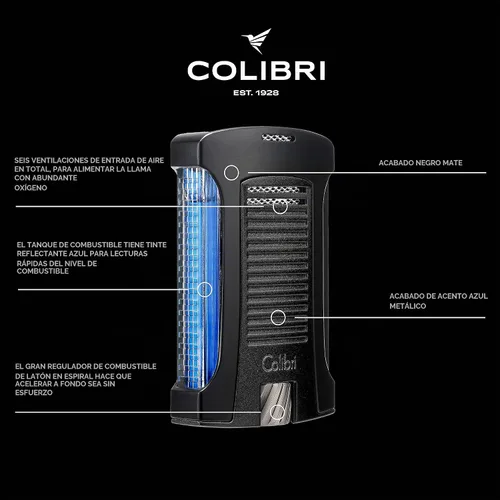 Vista 5 de Colibri Daytona - Encendedor de butano resistente al viento: llama ajustable, encendedor de puros recargable de un solo chorro, diseño ergonómico