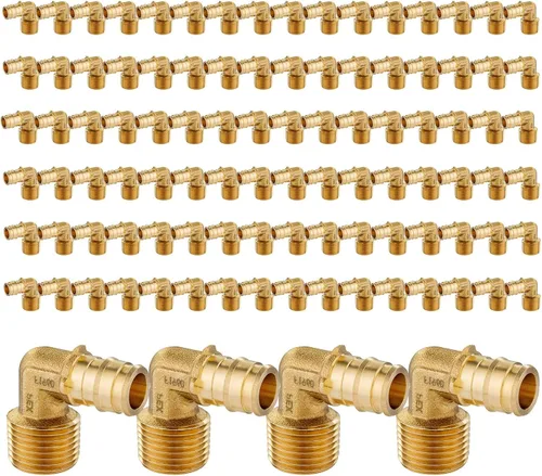 Vista 8 de Paquete de 5 codos NPT macho Seelink de 1/2" PEX-A de expansión x 1/2" Accesorios de expansión PEX-A de latón, para accesorios de tubería