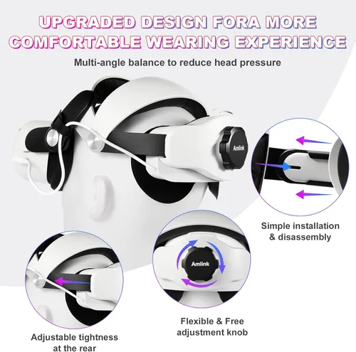 Vista 4 de AMLINK MQ2 Pro Head Strap with 5300mAh Battery for OculusMeta Quest 2 Rechargable Adjustable Elite Strap for Quest 2 Replacement Accessories for