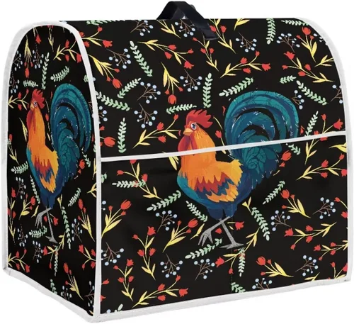 Vista 25 de Cubierta para mezclador de cocina con diseño de flores de pájaros, cubierta para procesador de alimentos con asa superior y bolsillo
