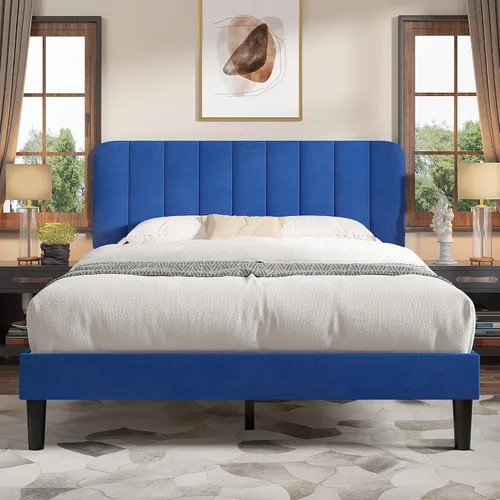 Vista 38 de VECELO Base de cama tapizada de tamaño matrimonial con 4 cajones y cabecero, plataforma de terciopelo, soporte de listones de madera, no necesita