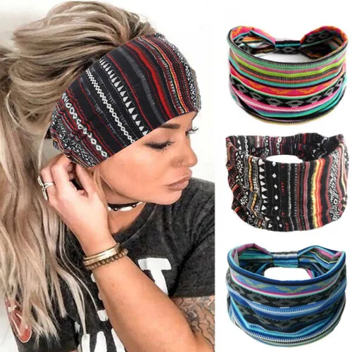 Vista 9 de CAKURE Diademas anchas bohemias anudadas para la cabeza, bufanda africana para la cabeza, accesorios para el cabello de motocicleta, para mujeres