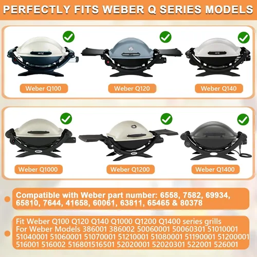 Vista 2 de 7582 Parrilla para Weber Baby Q, Accesorios Weber Q1000, Q1200, Q1400, Q100, Q120, Q140, 386001, 386002, Hierro Fundido Esmaltado Mate, Negro
