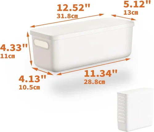 Vista 6 de Yishyfier Cestas de Almacenamiento de Plástico con Tapa Contenedor Organizador Cestas Organizadoras de Almacenamiento Tejidas Blancas con Tapa