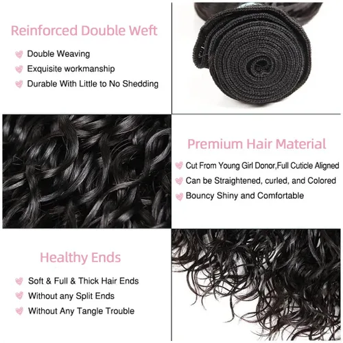 Vista 3 de Paquetes de cabello humano onda de agua 4 paquetes 10 12 14 16 pulgadas 10A brasileño virgen rizado profundo paquetes 100% sin procesar mojado