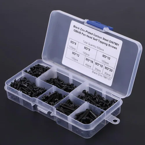 Vista 2 de 500pcs Tornillos M3 Tornillos Cruzados Cabeza de Botón Autoperforantes Kit de Tornillos Autoperforantes con Caja (acero al carbono)