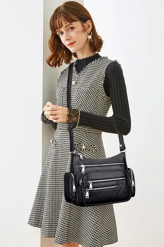 Vista 3 de Over Earth Bolsos cruzados de cuero genuino para mujer con múltiples bolsillos