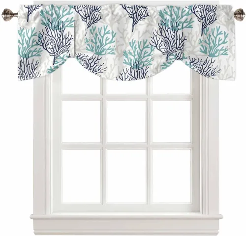Vista 15 de Cortinas de verano con cenefa de amarre para ventanas, cortinas costeras de cocina costeras para ventanas, cortinas náuticas junto al mar, beige