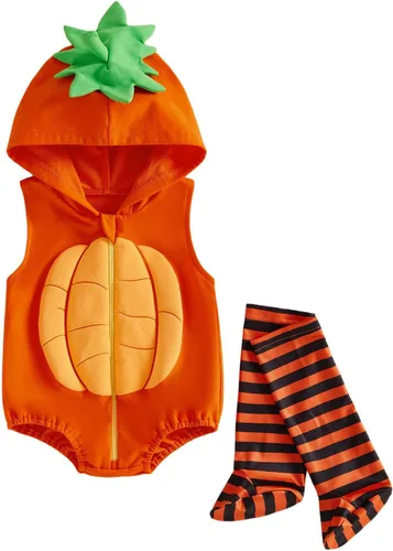 Vista 12 de Sasaerucure Mameluco con capucha de animales de Halloween para bebé niña niño