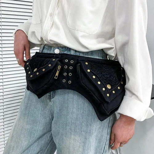 Vista 3 de KPYWZER Riñonera para mujer Riñonera Renaissance Faire Hip Bum Bag, 01-Negro, Renacimiento