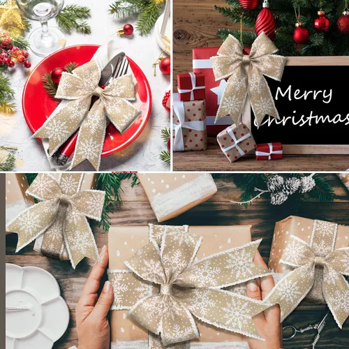 Vista 6 de 2 rollos de cinta de copo de nieve con borde con alambre para árbol de Navidad, cinta decorativa de temporada para Navidad, decoración de invierno