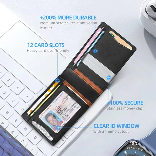 Vista 13 de Zitahli - Billeteras delgadas RFID para hombres, billetera de cuero flexible con clip de dinero, cartera minimalista con bolsillo frontal