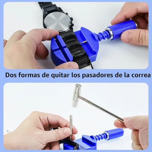 Vista 5 de Kit de reparación de reloj + prensa de reloj, juego de pines de eslabones de correa de reloj con funda de transporte, kit de herramientas