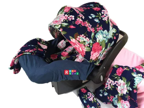 Vista 2 de Juego de 9 piezas de funda para asiento de coche infantil, cubierta para reposacabezas, sombrero, bufanda de enfermería, 25JE06
