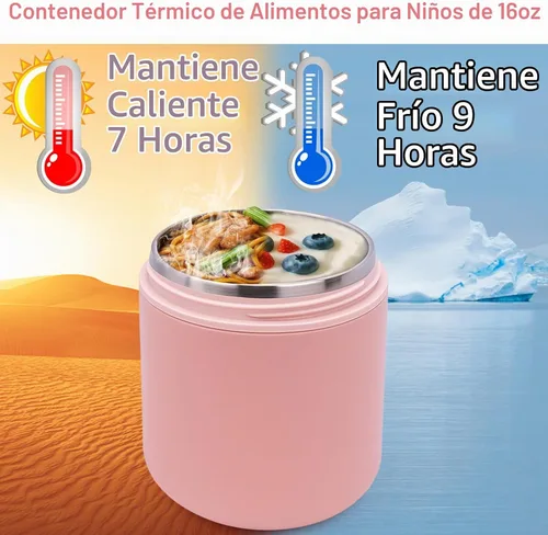 Vista 3 de Juome Termo para Niños de 16 oz para Comida Caliente - Recipiente de Comida al Vacío Aislado, Termo para Sopa de Acero Inoxidable de Boca Ancha