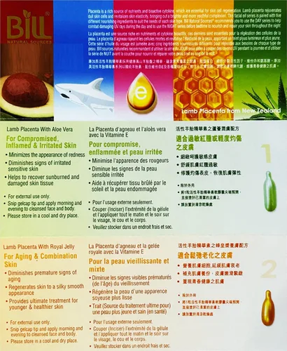Vista 6 de Placenta de cordero y aloe vera con aceite facial de vitamina E, 200 cápsulas de gel, Bill Natural Sources