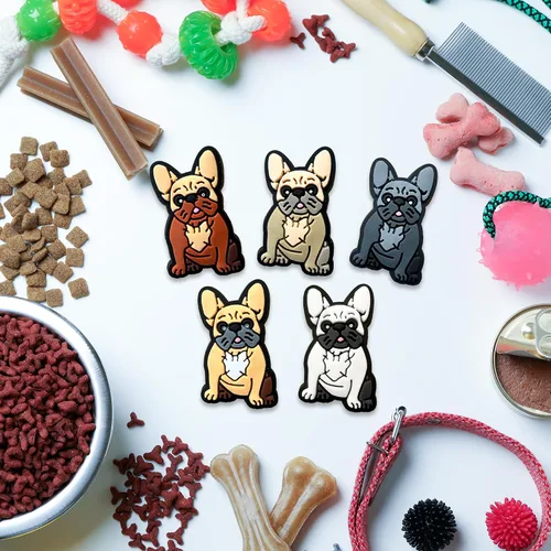 Vista 4 de Frenchie Croc Charms, juego de 5 piezas de dijes de Bulldog Francés, lindos y adorables dijes para adultos y niños, regalos para propietarios
