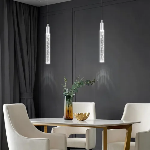 Vista 15 de Iluminación colgante moderna para isla de cocina, lámpara colgante regulable LED con acabado cromado, mini iluminación colgante de cristal