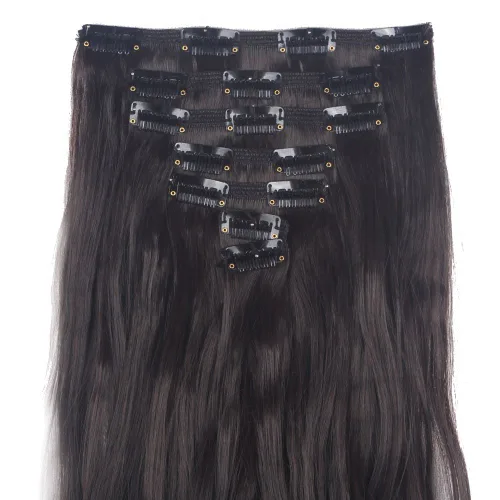 Vista 4 de Extensiones de cabello ondulado, doble trama, 7 piezas con 16 clips, largo de 24 pulgadas