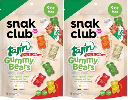 Vista 8 de Snak Club Tajin Ositos Gomosos, Gomitas de Dulce de Frutas Surtidas con Condimento de Chile y Lima, Suaves, Aperitivos Sin Gluten y Veganos, Bolsa