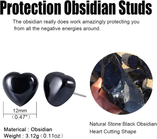 Vista 2 de Jewever 925 Sterling Silver Black Obsidian Stud Earrings for Men Women Healing Crystal Bring Lucky Energy Jewelry Gifts Unisex