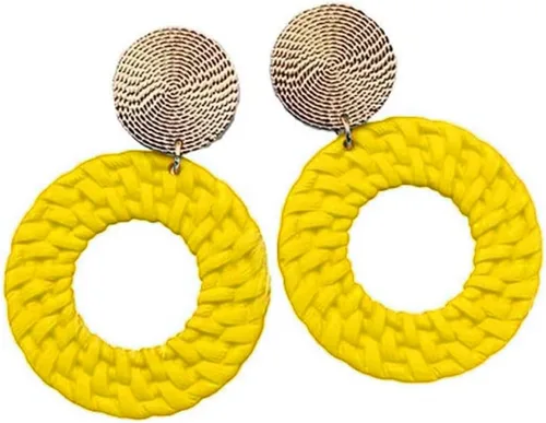 Vista 4 de Aretes colgantes redondos geométricos bohemios acrílicos trenzados para mujer Beige