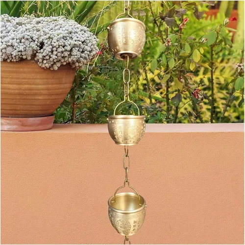 Vista 6 de Rain Chains,Rain Catcher Chain, Hanging Rain Chain Aluminum, Decorative Water Catcher Copper-Plated Cup, Heavy Rain Water Chain,B-1m/33 ft
