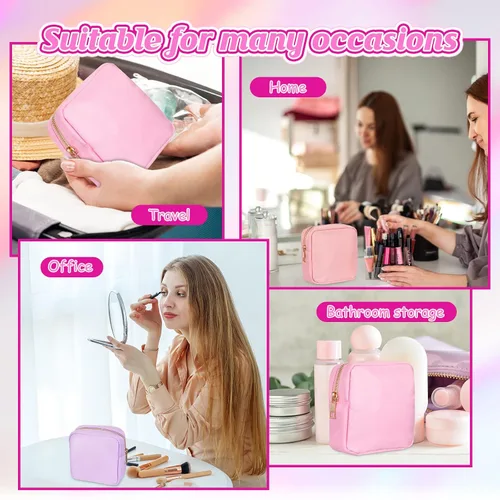 Vista 4 de Sweetude 6 piezas Bolsa de maquillaje de nailon, neceser de viaje con cremallera, bolsa de cosméticos de nailon para bolso, organizador