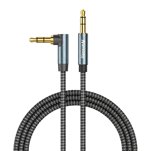 Vista 9 de Cable AUX de 1 pie/0,3 m, cable de audio estéreo de 3,5 mm, cable auxiliar estéreo macho a macho de 90 grados, cable TRS de ángulo recto compatible
