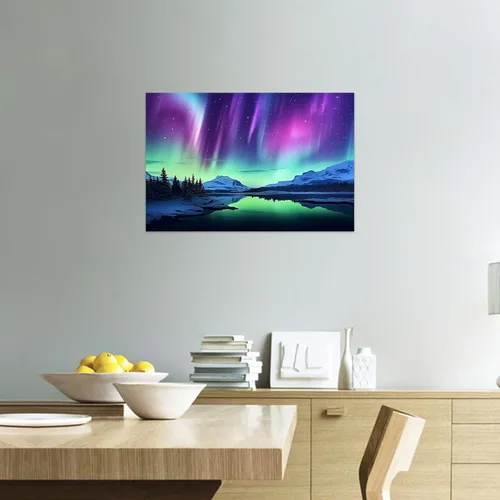 Vista 4 de CCWACPP Lienzo decorativo para pared, diseño de auroras boreales, impresiones de naturaleza, paisaje, nieve, montaña, decoración para sala de estar