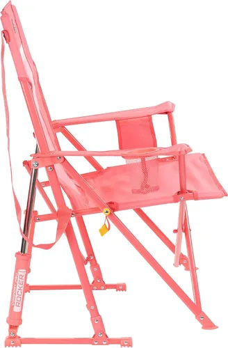 Vista 3 de GCI Outdoor Comfort Pro Mecedora para Acampar Silla mecedora plegable portátil con reposabrazos duraderos y portavasos — Rosado