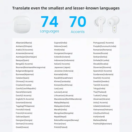 Vista 6 de ANFIER Auriculares traductores de idiomas compatibles con 144 idiomas y acentos, traducción de música y llamadas, dispositivo de traductor