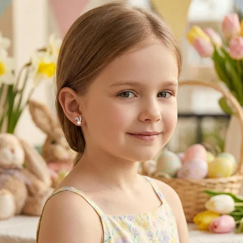 Vista 3 de SLUYNZ 925 Sterling Silver Easter Rabbit Bunny Studs Earrings for Women Teen Girls Pearl Rabbit Earrings Studs A-Plata
