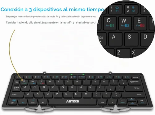 Vista 2 de Arteck Teclado Bluetooth plegable, mini teclado inalámbrico plegable portátil para iOS iPad de 10.2 pulgadas, Pro, Air, 9.7 pulgadas, Mini, Android