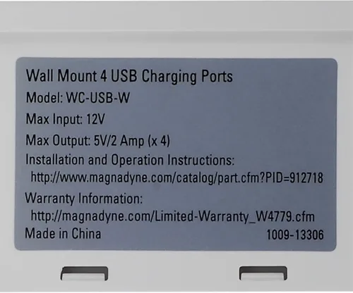 Vista 5 de Soporte de pared con 4 puertos USB de carga 12-16V DC apto para placas de pared estándar, color blanco