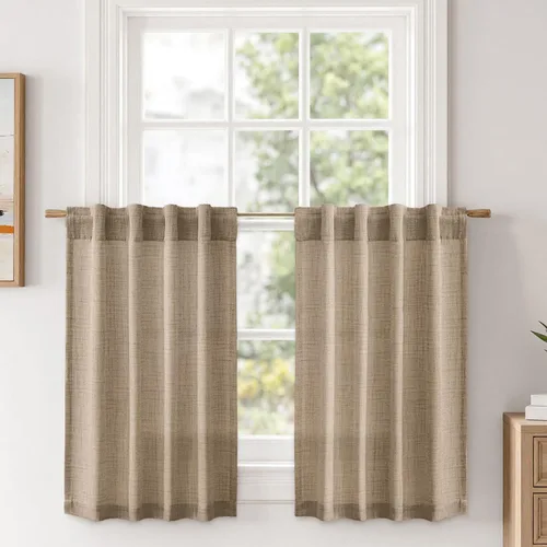 Vista 54 de MIULEE - Cortinas de lino sintético de 96 pulgadas de largo, 2 paneles, cortina semitransparente natural con pestaña trasera, bolsillo para barra