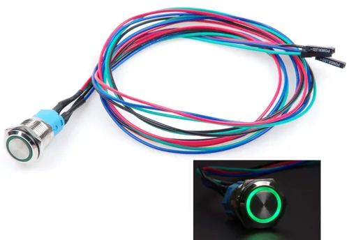 Vista 9 de Interruptor de chasis de 0.472 in con botón de metal con cable de extensión de 3.3 pies, anillo de símbolo de interruptor azul, adecuado