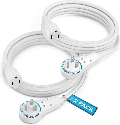 Vista 17 de Maximm Cable de extensión de enchufe plano giratorio de 360°, cable de extensión de 3 clavijas, cable de alimentación de 16 Awg, color negro