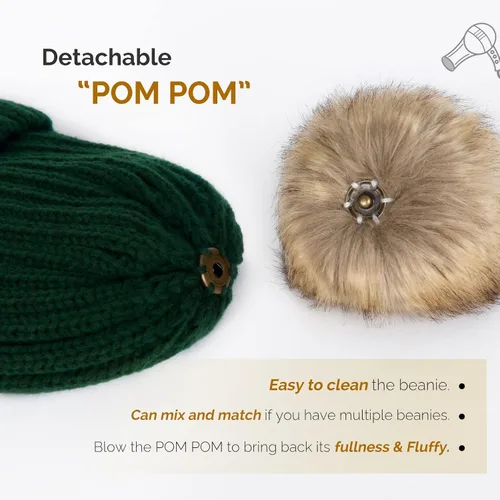 Vista 3 de FURTALK - Gorro de punto para el invierno con pompón de piel sintética, cálido, para mujeres