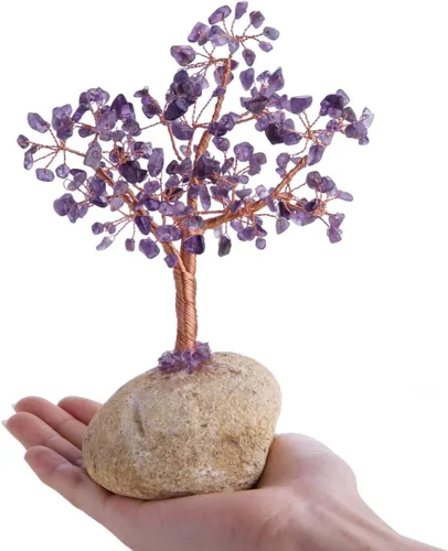 Vista 3 de Rockcloud - Piedras de cristal natural para árbol de dinero con base de piedra, decoración para el hogar 7-8.5 inches, Natural Handmade Home