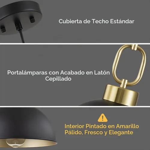 Vista 4 de Luces colgantes negras y doradas Isla de cocina, lámpara colgante de una