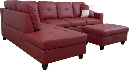 Vista 4 de Moderno sofá seccional de cuero en forma de L (rojo, hacia la izquierda)