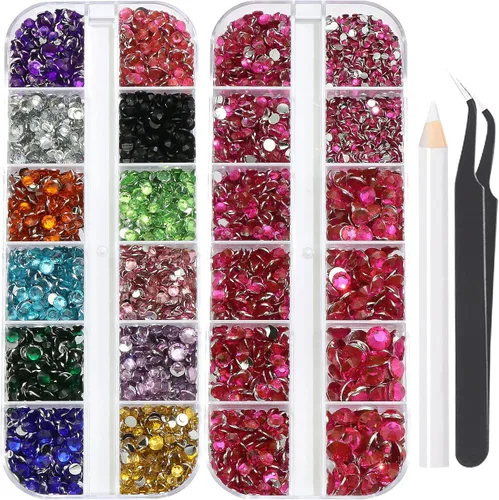 Vista 27 de 3520 diamantes de imitación de uñas color dorado champán para uñas, multiformas con parte trasera plana, diamantes de imitación redondos