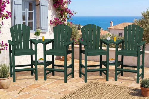 Vista 15 de KINGYES Aruba - Juego de 4 sillas Adirondack altas de HDPE con bandejas de conexión dobles, silla Adirondack de altura de barra en relieve para 2