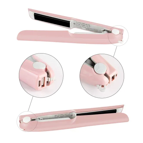 Vista 7 de Mini alisador de pelo inalámbrico portátil de viaje, rizador plano 2 en 1, de cerámica, recargable por USB, plancha plana inalámbrica